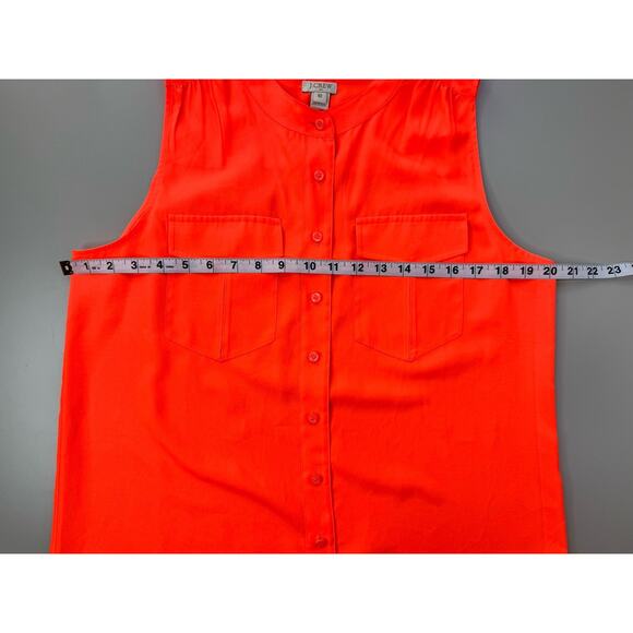 J Crew Womens High Neck Sleeveless Button Down Blouse Sz 10 Neon Orange Preppy - Picture 6 of 11